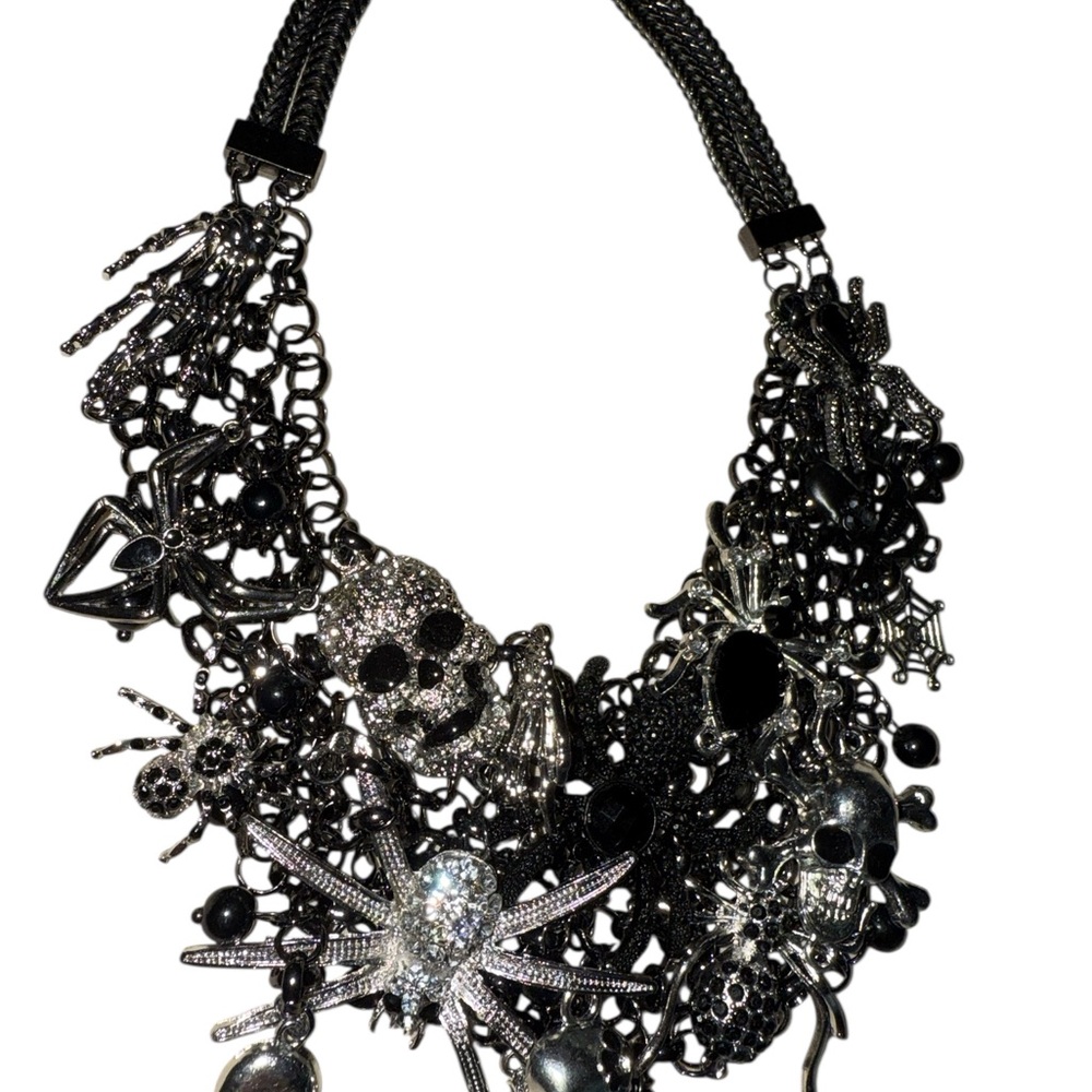 New w Tags Spiders & Skulls Necklace 10” w extender Glitz 7 spiders/6 skulls
